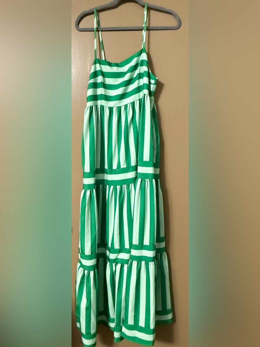 Green Striped Tiered Dress